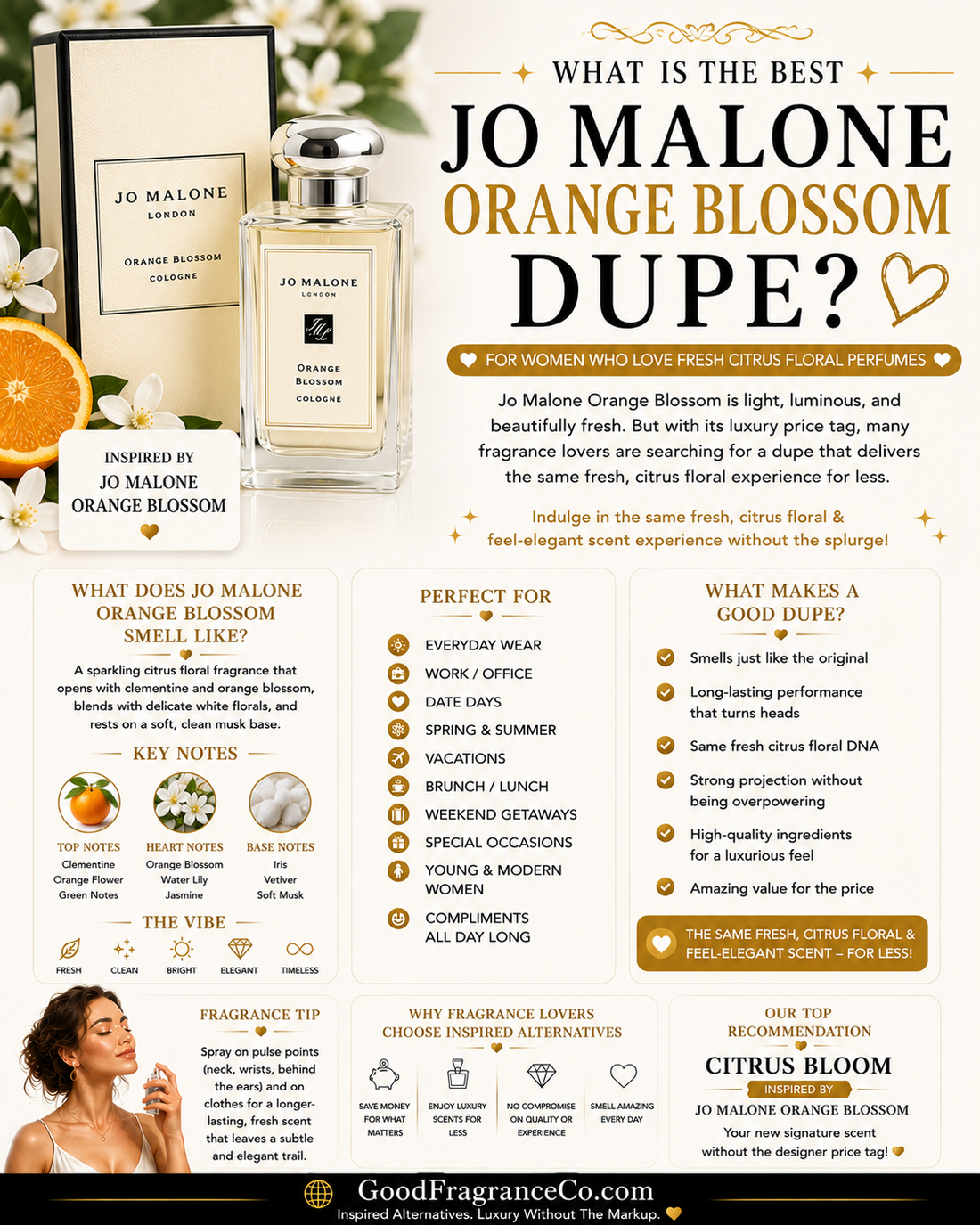 Looking for a Jo Malone Orange Blossom dupe? Discover what Orange Blossom smells like and affordable alternatives with a similar fresh citrus floral fragrance profile.