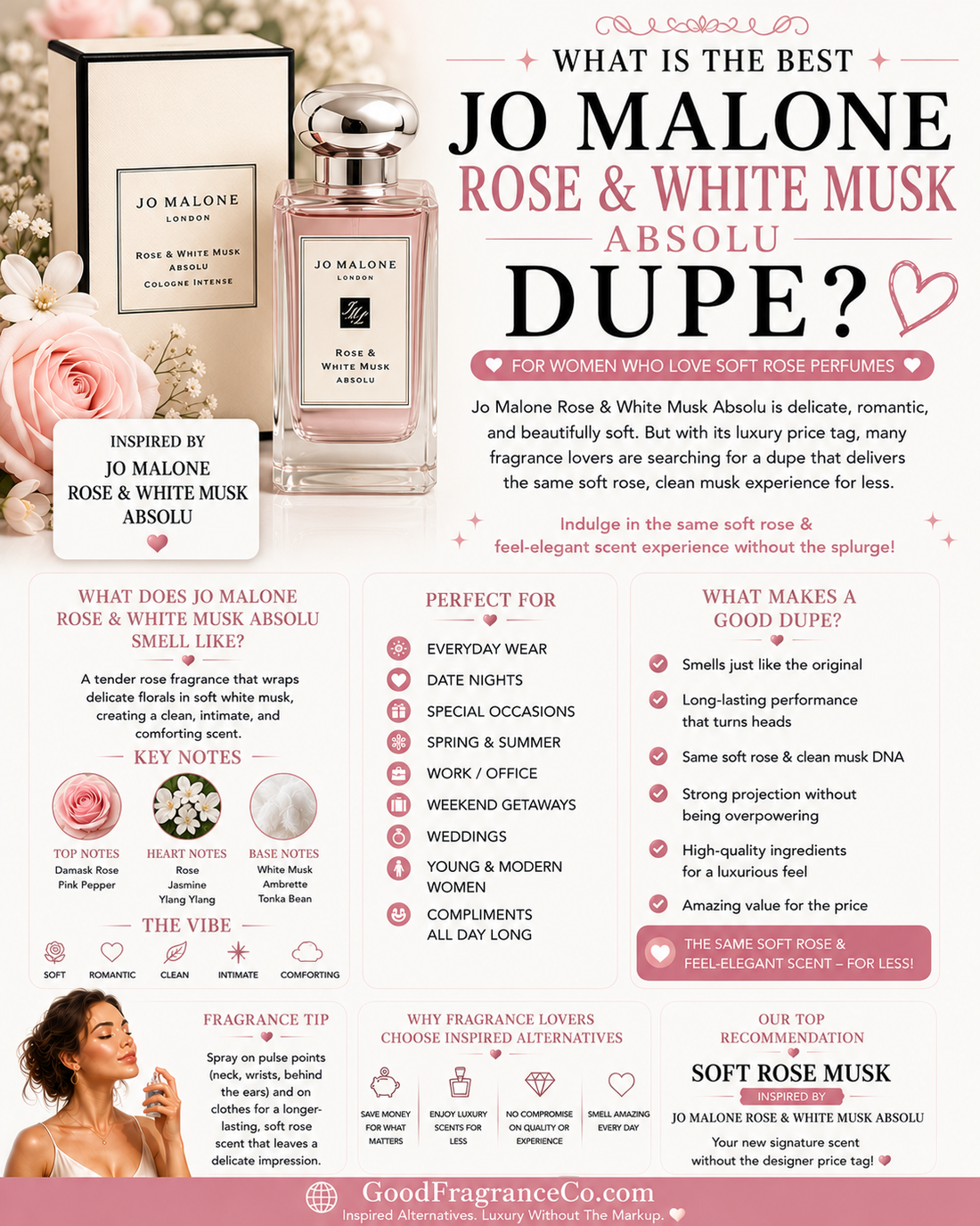 What Is the Best Jo Malone Rose & White Musk Absolu Dupe for Women Who Love Soft Rose Perfumes?