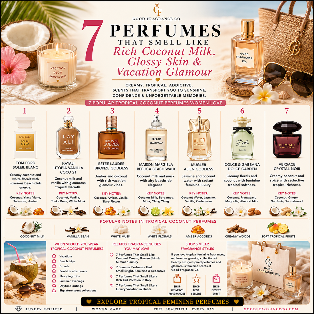 7 Perfumes That Smell Like Rich Coconut Milk, Glossy Skin & Vacation Glamour