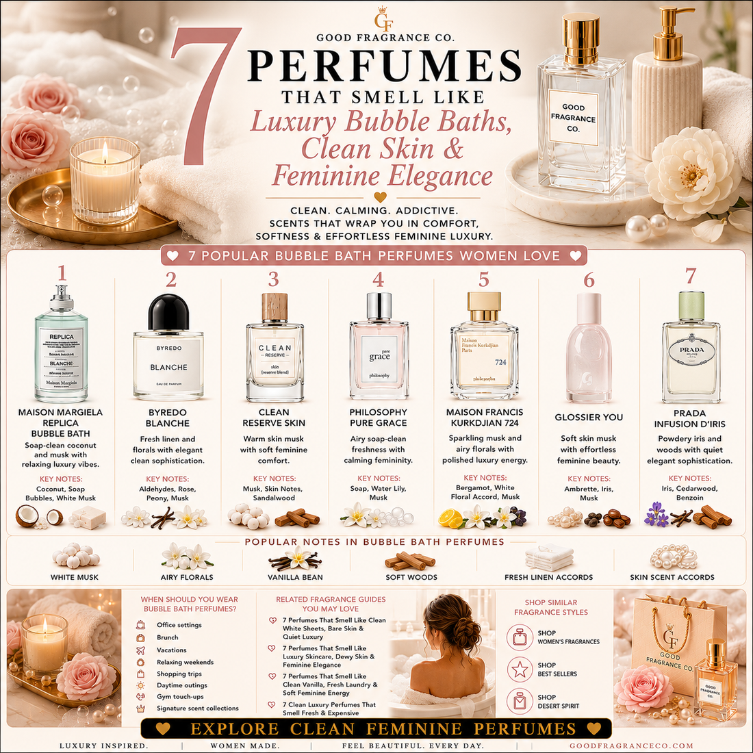 7 Perfumes That Smell Like Luxury Bubble Baths, Clean Skin & Feminine Elegance