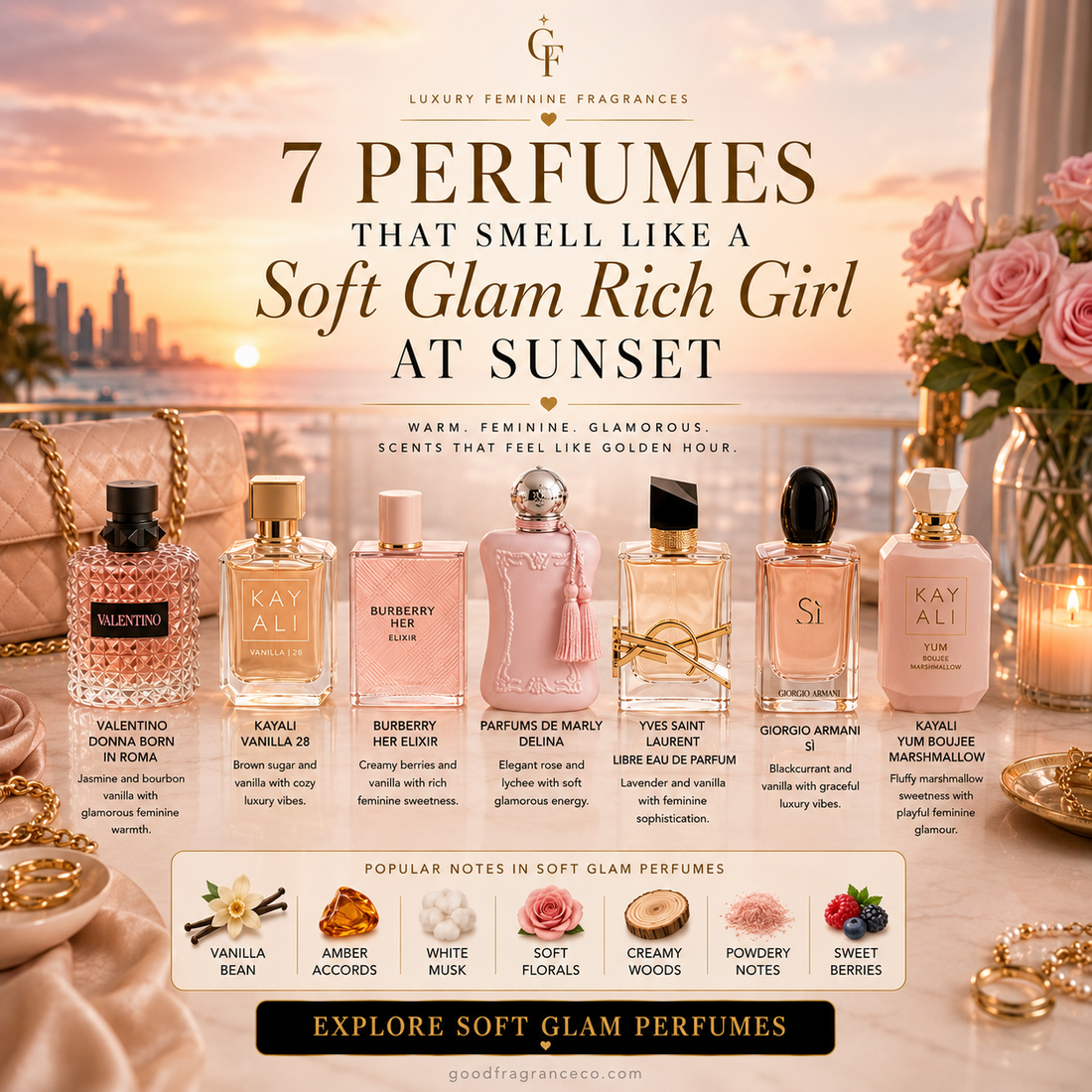 7 Perfumes That Smell Like a Soft Glam Rich Girl at Sunset