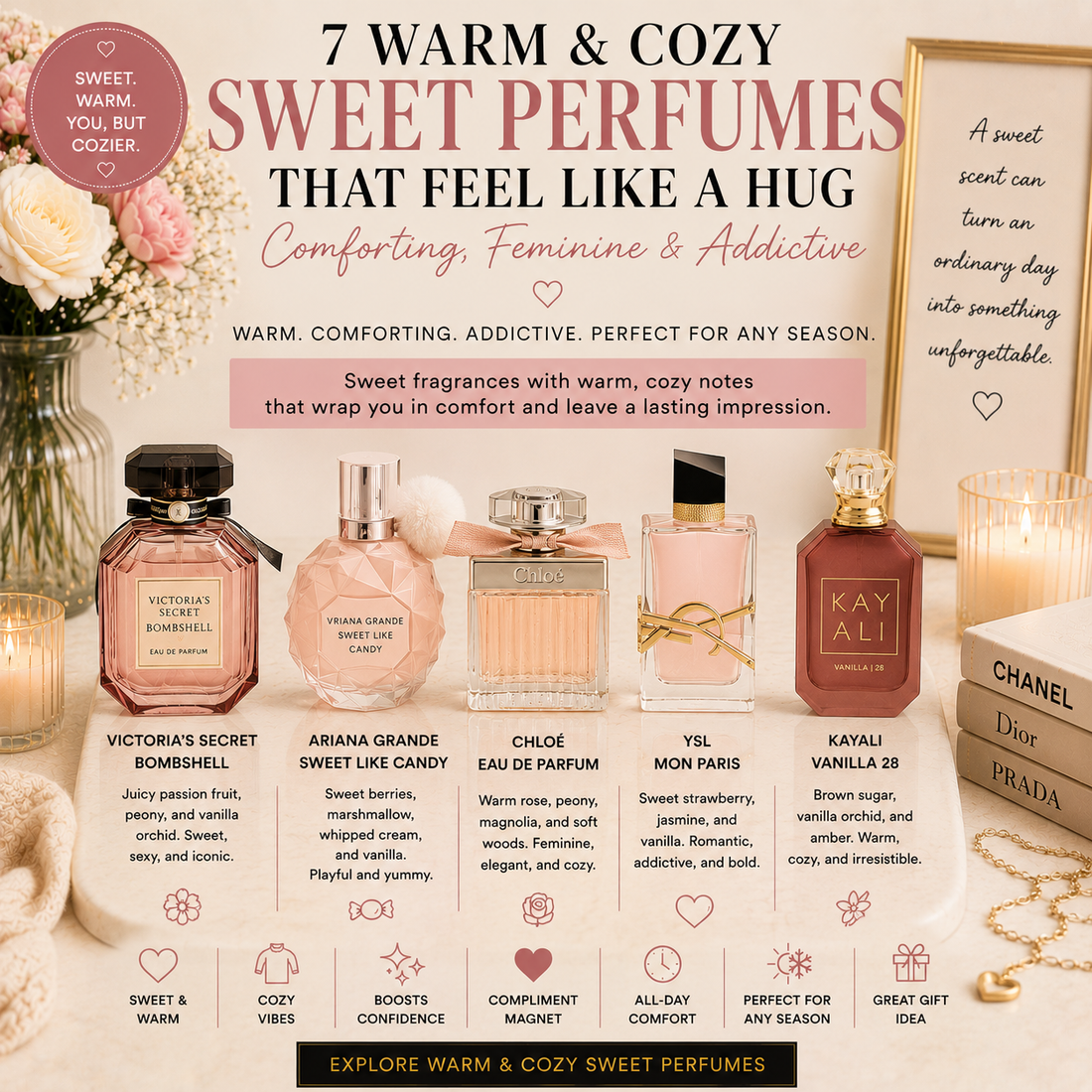 7 Warm & Cozy Sweet Perfumes That Feel Like a Hug